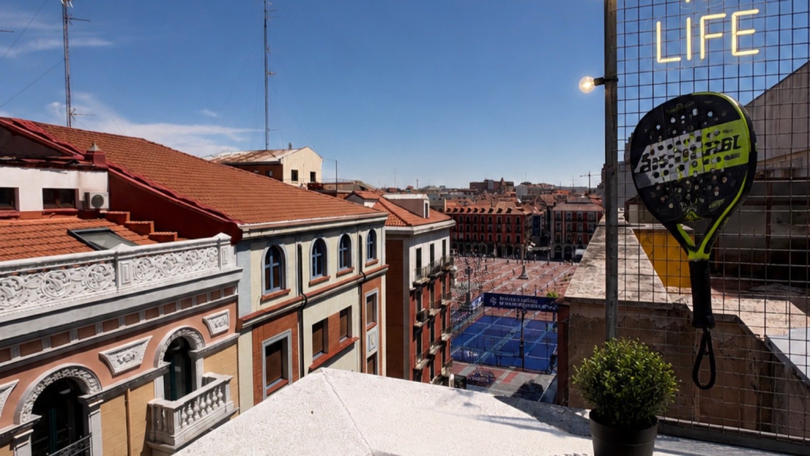 Rooftop view over central Valladolid from the residence terrace